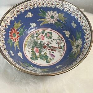 Unique Vintage Blue Floral Decorative Bowl
